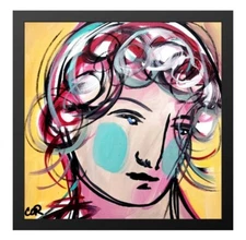 CORBELLIC EXPRESSIONISM 12X12 FRENCH LADY HANDMADE SIGNED COLORFUL ART PAINTING