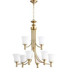 Quorum Rossington 9 Light 29.5' Chandelier, Aged Brass - 6122-9-180