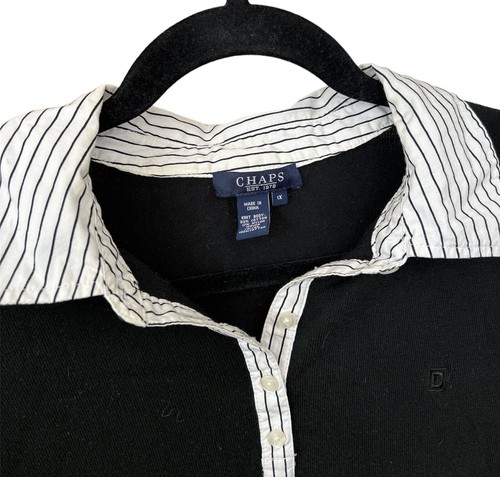 Chaps Black Collared Sweater Top Womens Large 1X XL Embroidered Logo Ralph L - Picture 2 of 4