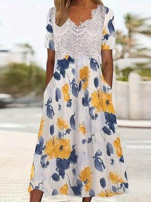 3XL Elegant Flowing Beauty Dress - Plus Size 20 - Graceful Florals & Lace  New