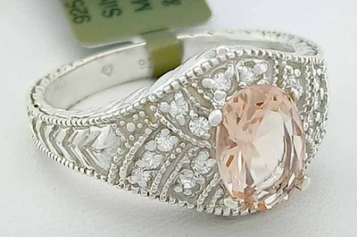 ECHTER 1,50 kt MORGANIT & WEISSER SAPHIR RING 0,925 STERLINGSILBER - NEU MIT ETIKETT