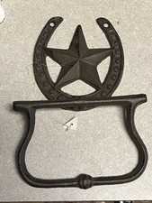 NEW. Western Horse Shoe Star Cast Iron Towel Holder R stic