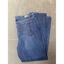 Lee Relaxed Fit Straight Leg Mid Rise Jeans Dark Wash Denim Womens 14 Medium