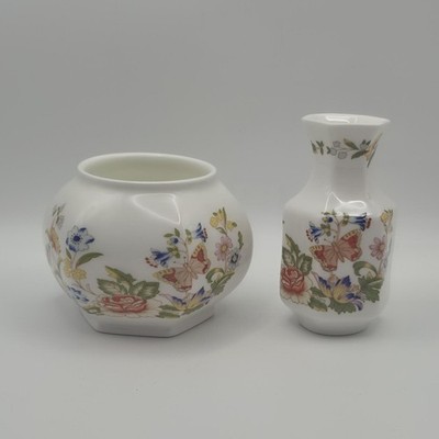 2x Aynsley Cottage Garden Fine Bone China Vase und Topf Set