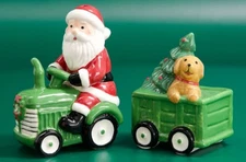 Cracker Barrel's Exclusive Santa on Tractor & Puppy Mini Salt and Pepper Shakers