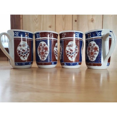 Interpur Set of 4 Floral Japan Brocade Style Mugs 4'' Hot Beverage Tea Coffee