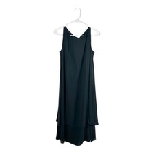 NWT 238 Eileen Fisher Black 100 Silk Sleeveless Layered Dress Size XS