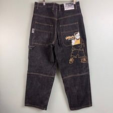 Southpole B Boy Embroidered Baggy Jeans Vintage Y2K Skater Hip Hop Size 34 Black