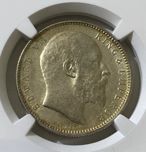1906 C INDIA RUPEE SILVER COIN, NGC AU55