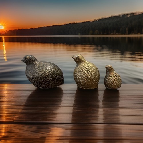 Vintage Brass Quail Bird Figurines Set Of Three MCM Metal Partridge Family Birds