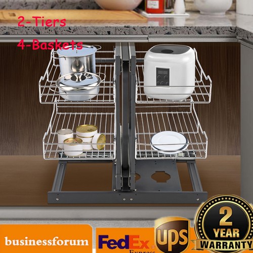Kitchen Pull Out Organizer 2-tier Pull Basket Blind Corner Cabinet Storage Shelf