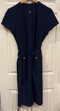 Talbots Dress Navy Pearl Buttons Sz 14 Super Cute Belted