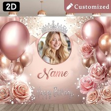 1pc Flower Crown Custom Birthday Banner Personalized Name Photo Party Backdrop