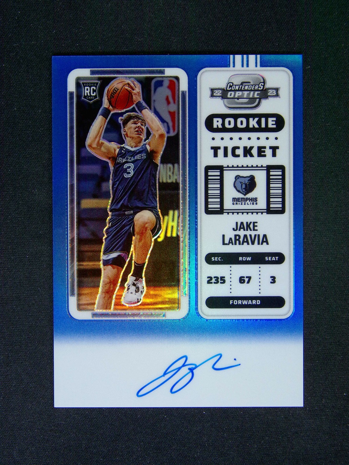 2022-23 Panini Contenders Optic Jake Laravia #119 RC Auto Ticket Blue /49