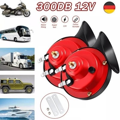 2x 300DB 12V Elektrisch-Schnecken Klang Hupe Lufthorn Laut Horn LKW Auto Fanfare