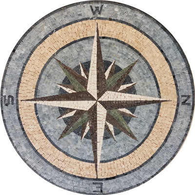 Coastal Elegance - Handcrafted Nautical Marble Mosaic Medallion