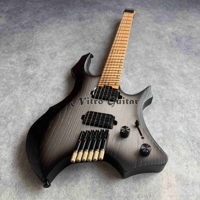 Headless 6 String Electric Guitar Gray Black Burst Ash Body Roasted Maple Fretbo