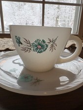 Vintage Fire-King Anchor Hocking Milk Glass Cup/Saucer Sets 2 - Bonnie Blue