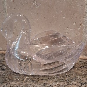 1980s Clear Lucite Swan Art Decorative Soap or Trinkets Holder  Glossy Finish