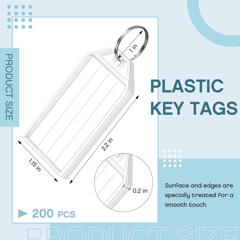 200 Pack Tough Plastic Key Tags White Item Identifiers with Split Ring Label ... - Image 2 of 4