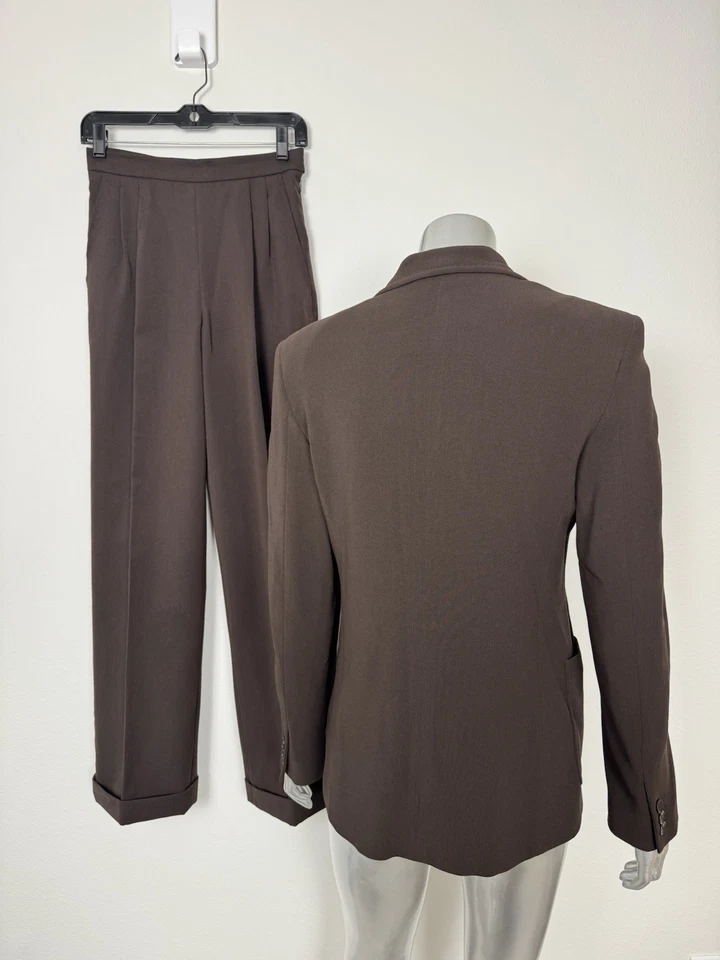 MaxMara Pantsuit Womens 4 Brown Virgin Wool Blend Blazer Trousers Made Italy - Image 4 of 4