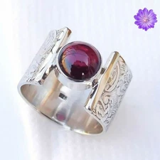 Red Garnet Gemstone 925 Sterling Silver Ring Handmade Jewelry Ring For Gift