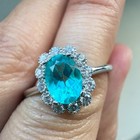 925 Sterling Silver Ring 7x5mm Natural Paraiba Topaz Zircon Handmade Flower Gift — photo 10