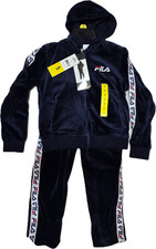 NEW FILA Size 5 Boy's 2 pcs Blue Full Zip Velvet set Jacket and Jogger