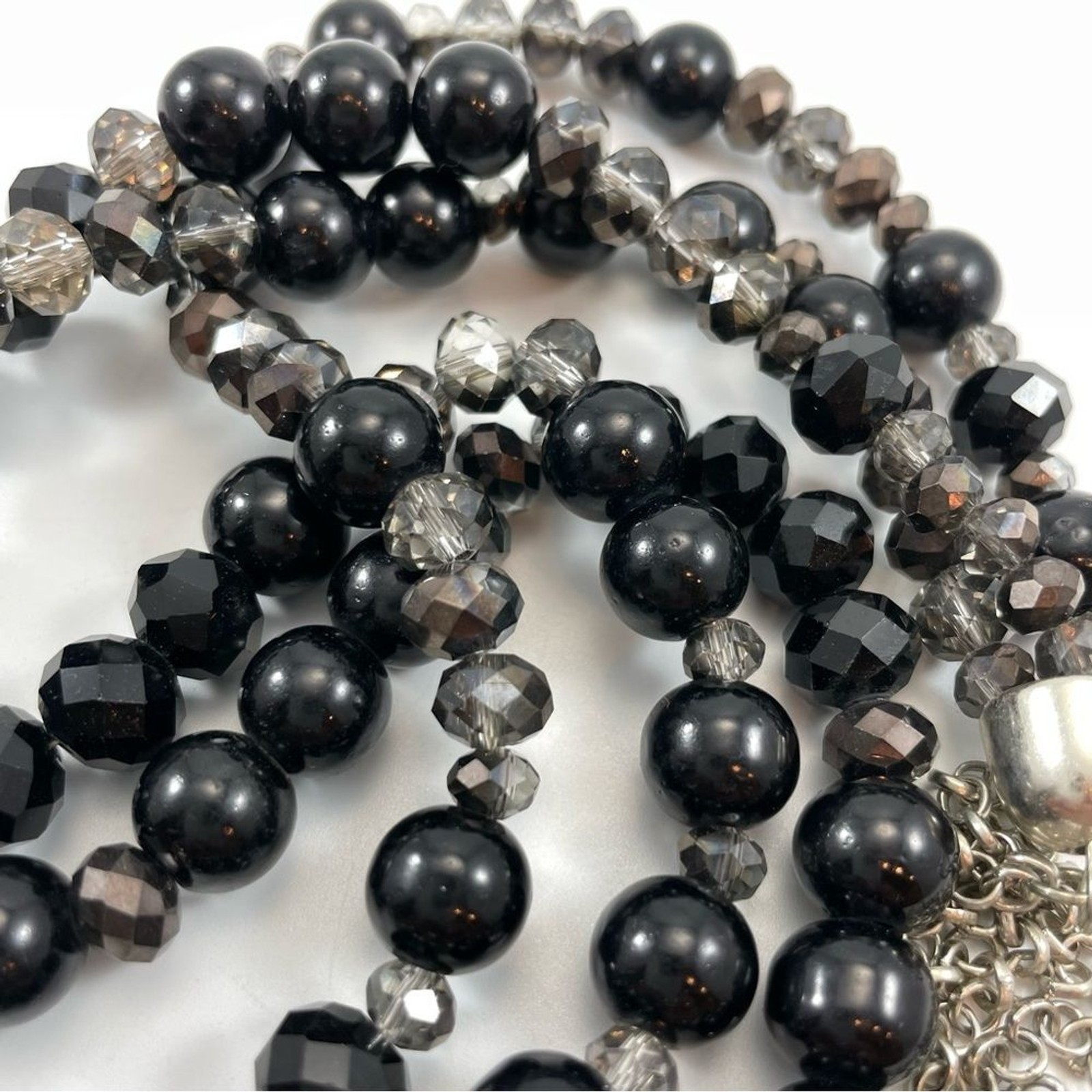 Stunning Unsigned Silver Black Beaded Rondelle Gl… - image 8