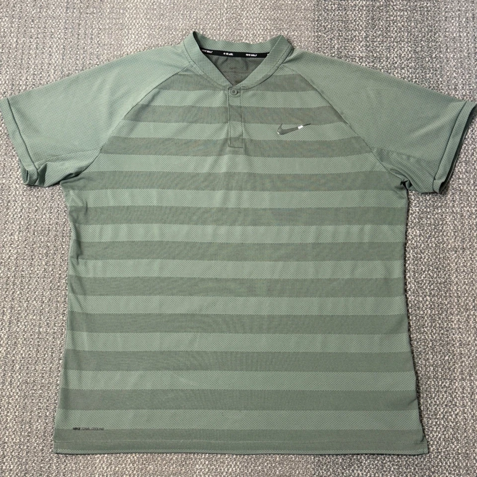 Polo de golf Nike Zonal Cooling Momentum cuello hoja rendimiento rayas verdes XL Foto 2 de 4