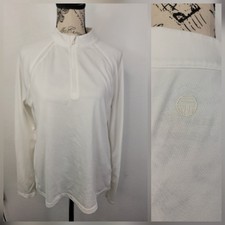 Tory Burch Pullover Sz M Performance Pique Quarter Zip Long Sleeves White