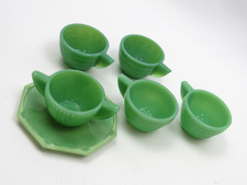 Akro Agate Green Children's Tea Cup Plate Sugar Jadeite Jade Toy Set Lot