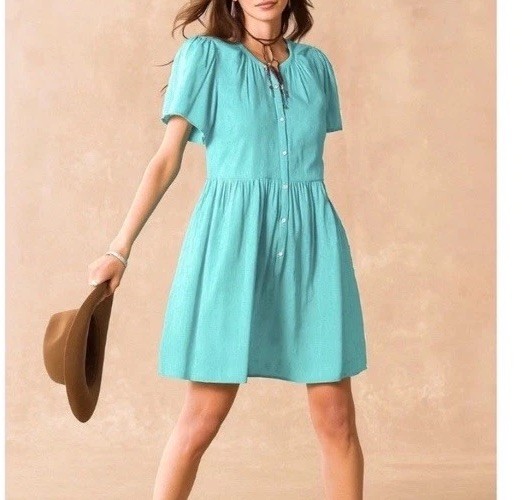 NEW Sundance Catalog Women Embroidered SIENNA BREEZE Teal Cotton Beach Dress S