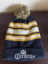 Corona Beer Pom Beanie Gold And Navy Blue Colors One Size