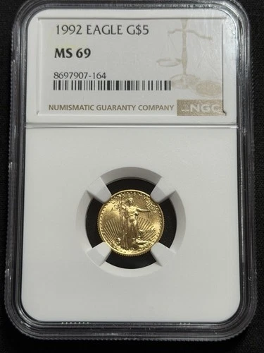 1992 $5 American Gold Eagle 1/10th Oz NGC MS69 Fine Gold US Key Date!!!