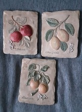 Set of 3 Outdoor Decorative Stoneware Fruit Wall Plaques Apples/Apricots/Lemons