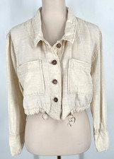 Free People women size S Safari Cropped button front Jacket pockets linen/cotton