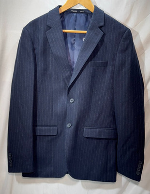 John Lewis Pinstripe Suit Jacket 38 Reg Mens Blue Wool Blend Slim Fit Two Button