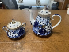 Lomonosov Russian Domes Imperial Blue Teapot & Sugar  St. Petersburg 1744