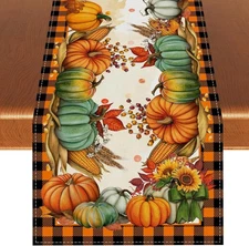 Fall Decorations Orange Black Buffalo Plaid Pumpkin Table Runner Gift 13×72''