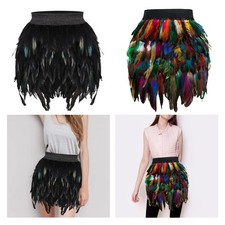 Femmes Plume Frange Mini Jupe Élastique Mi Taille pour Performance Halloween