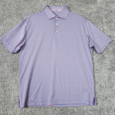 Roback Polo Shirt Mens Medium Pink Blue Striped Performance Golf Athletic Top