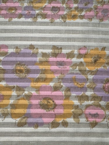 Vintage Wamsutta Sheer White Pink Orange Violet Floral Stripe Fabric 1.8Y #5 - Picture 1 of 8