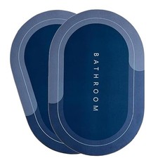 Bathroom Mats Set of 2 Quick Dry Water Absorbent Anti-Skid Rubber Mats Blue
