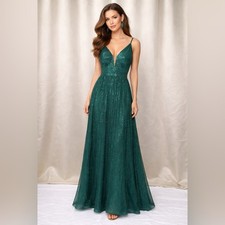 Emerald Green Sequin Evening Dress Prom Dress Backless Adjustable Formal Gown