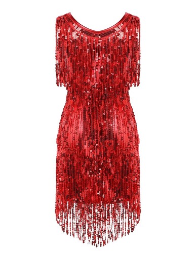 Women Sequins Fringe Tango Latin Dance Dress Flapper Ballroom Party Tassel Dress - Picture 10 of 280