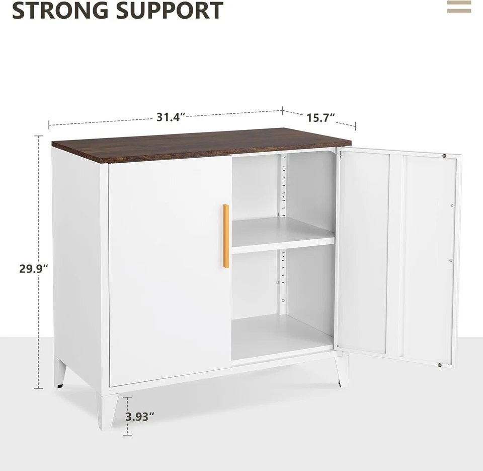 Gabinete de estación de café de acero de almacenamiento 32" W, almacenamiento de acento con estante ajustable Foto 3 de 4