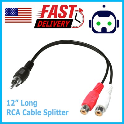 12 inch RCA Male to 2 RCA Female Audio Speaker Adapter Y Splitter Cable 12''
