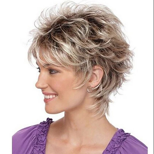 Short Blonde Pixie Cut Wigs Bangs for White Women,Brown Ombre Blonde Mix  Wig - Bild 1 von 4