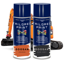 Doosan New Orange / Grey Aerosol Spray Paint Direct Gloss Excavator Machinery